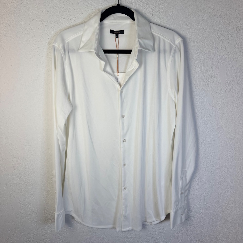 NEW Quince Mens M Commuter Stretch Pique Long Sleeve Button Down White Shirt